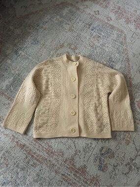 Liz Claiborne Cream Coastal Grandma Cardigan  Size M -Like New